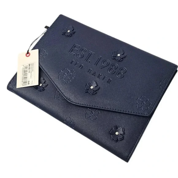 Ted Baker Felcon Floral Applique Envelope Pouch Navy Blue Clutch -No Wrist Strap - Picture 2 of 8